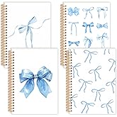 Resurhang 4 Pack Coquette Preppy Bow Notebook, A5 Aesthetic Spiral Notebook Journals for Women, Cute Bowknot Preppy School Supplies, College Ruled(Blue,Bow Style)