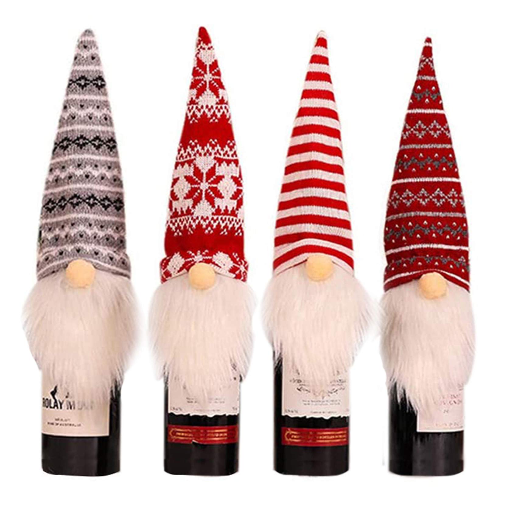 KY-Tech Christmas Wine Bottle Covers, 4pcs Cute Christmas Decoration Faceless Santa Doll Christmas Bottle Bags Wine Decorative Cover Ornaments Xmas Party Decoration
