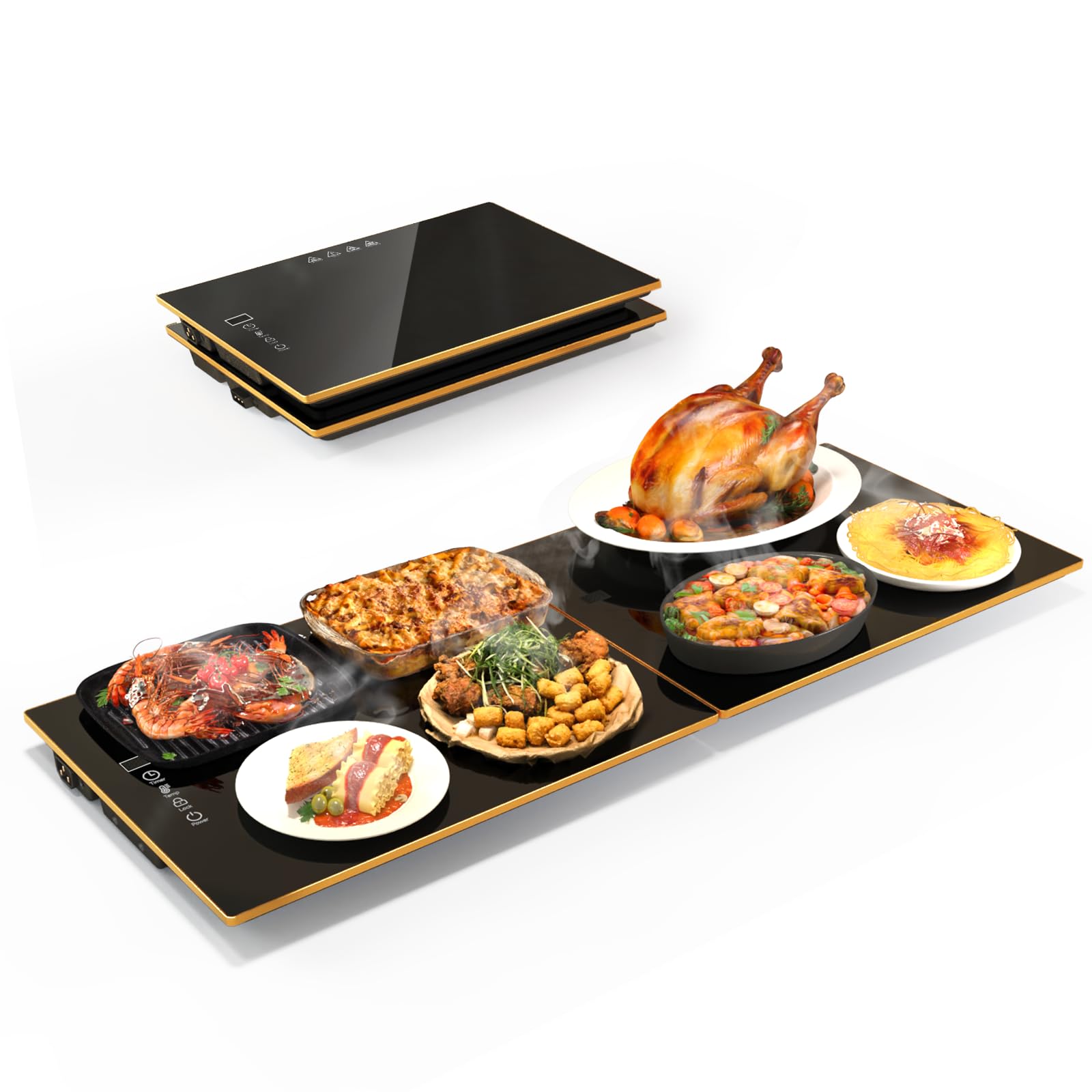 Photo 1 of CedarAce Food Warmers for Parties Buffet, ?31.5"x12"? Assemblable Stackable Electric Warming Tray with 8-Level Temperature Adjustment and 8-Hour Timer, Upgraded Desktop-Protecting Food Warming Mat