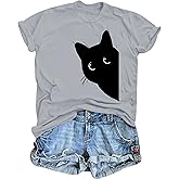 Cat Shirts for Women Black Cats Tshirt Animal Shirt Teen Girl Graphic Tops Casual Short Sleeve Clothes