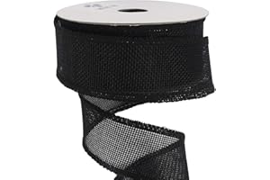 MIDI RIBBON MEEDEE Black Burlap Wired Ribbon 1.5 Inch Black Wire Ribbon Black Burlap Ribbon for Crafts, Halloween Wreath, Weddings, Gift Wrapping, Garland, Bows Making, Swag, Home Decorating (10 Yards)