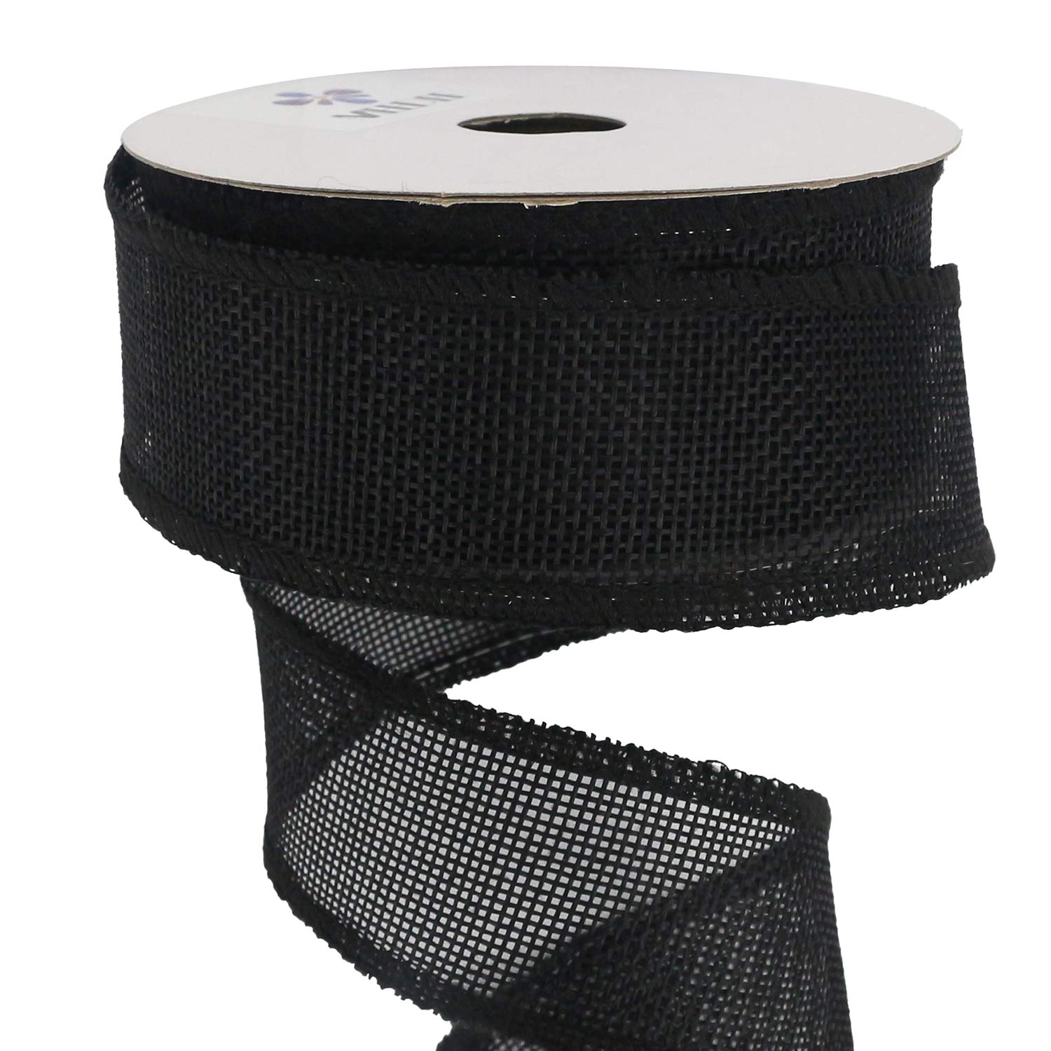 MEEDEE Black Burlap Wired Ribbon 1.5 Inch Black Wire Ribbon Burlap Ribbons for Crafts, Halloween Wreath, Weddings, Gift Wrapping, Garland, Bows Making, Swag, Home Decorating (10 Yards)