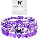 Meztole Always Believe in Yourself Butterfly Bracelet - Cute Charm Bracelets for Women, Adjustable Braided Rope, Lucky Friendship Matching Bracelet