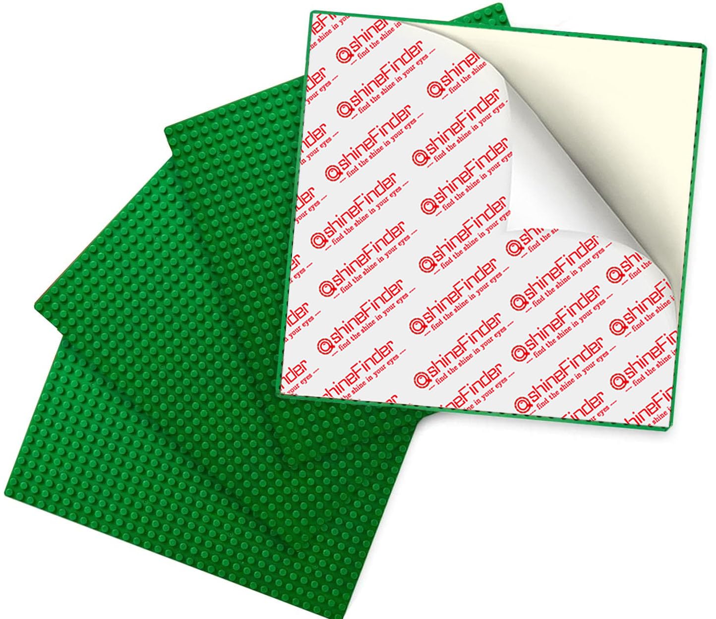 shineFinder 4 Plate Set Building Plate Compatible with Lego Building Blocks, 25.5 x 25.5 cm, Peel and Stick Base Plate for Table Top, Wall, Storage Box (4 Pieces, Green) — image 1