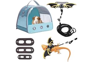 Bygytyo Bearded Dragon Travel Carrier with Lizard Leash Harness, Small Animal Carrier Bag Harness Leash with Bat Wings, 10X10X12, Blue