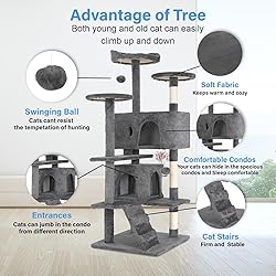 FDW Cat Tree 54in Cat Tower Multi-Level Durable Cat