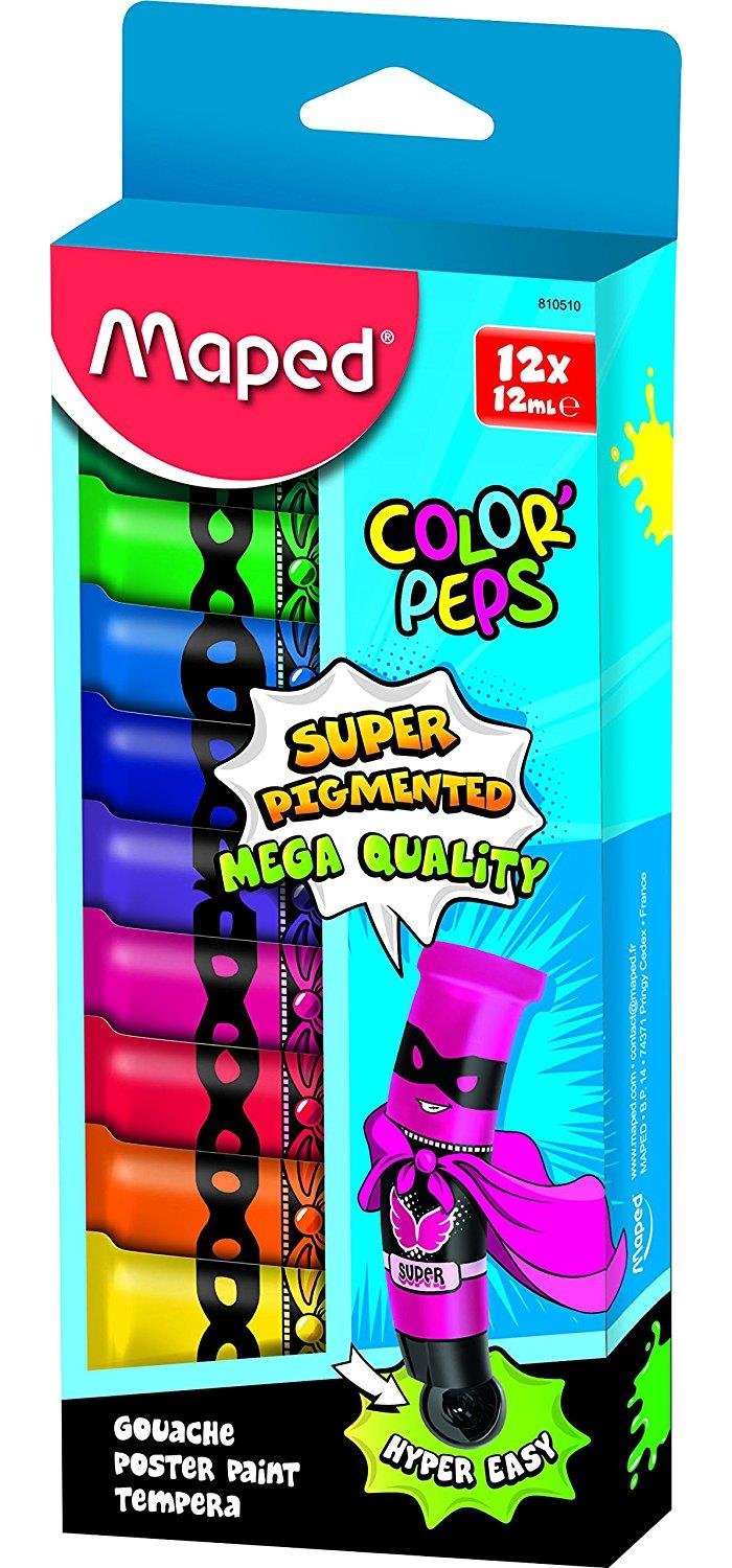 Maped Colour Peps M810510 Gouache Paints in Box, 12 x 12 ml