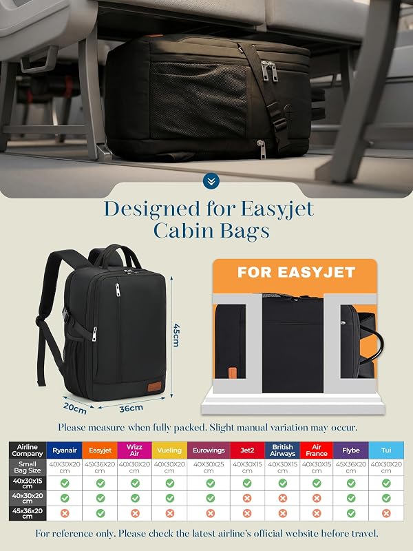 Sac a Dos Voyage Cabine Avion Bagage Valise Cabine 45x36x20 pour Easyjet