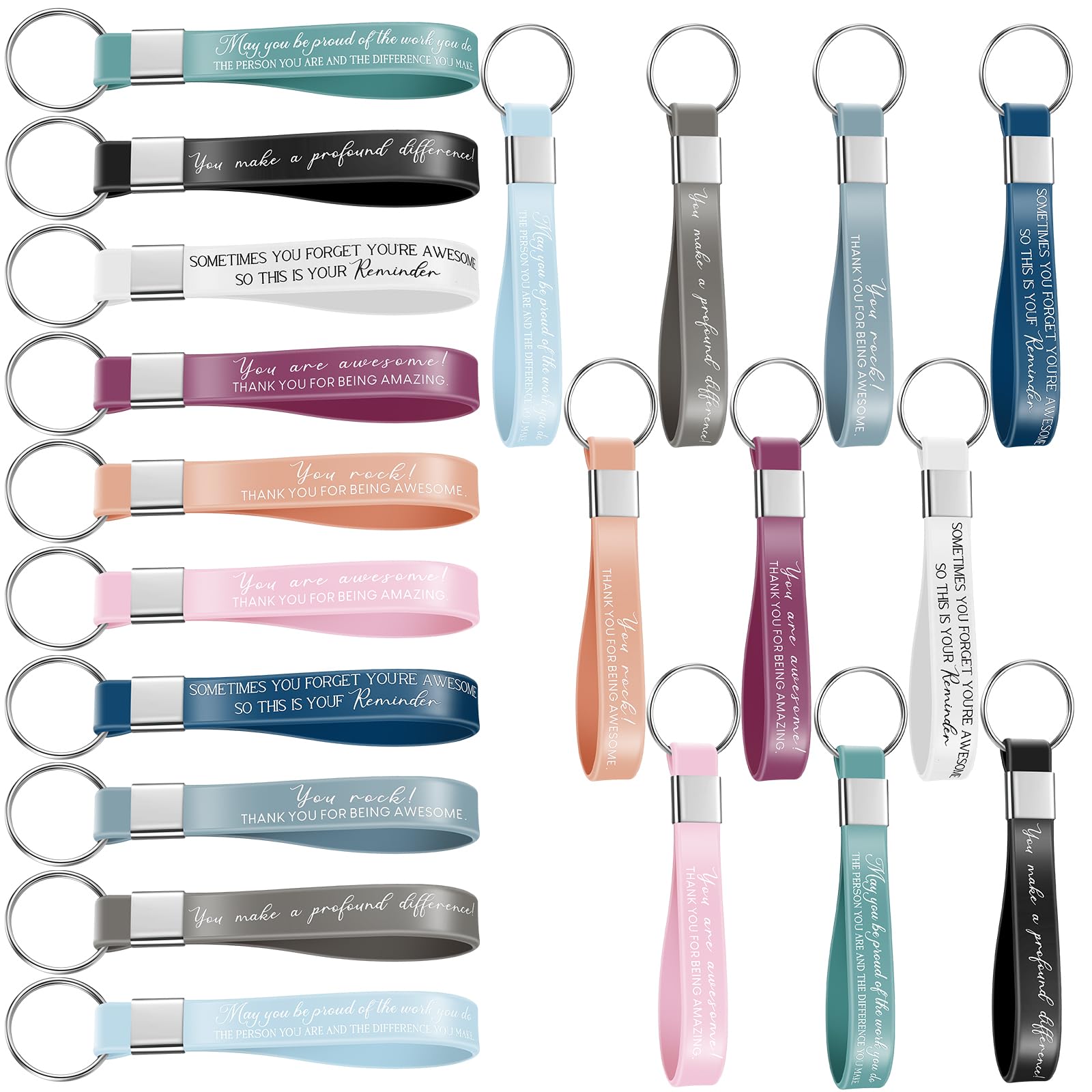 Tenare 20 Pcs Employee Appreciation Gifts Bulk Keychain Rubber Silicone Bulk Keychain with Inspirational Quote Employee Appreciation Gift Thank You Gift Bulk Staff Appreciation Gift for Teacher Nurse