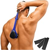 BakBlade 2.0 Elite Back Shaver for Men With Silicone Handle For Grip | Exfoliator Brush Included, 3 Rows of Blades, Ergonomic Foldable Handle, Wet &amp; Dry Shaving, Includes Our Safe Dryglide Blades
