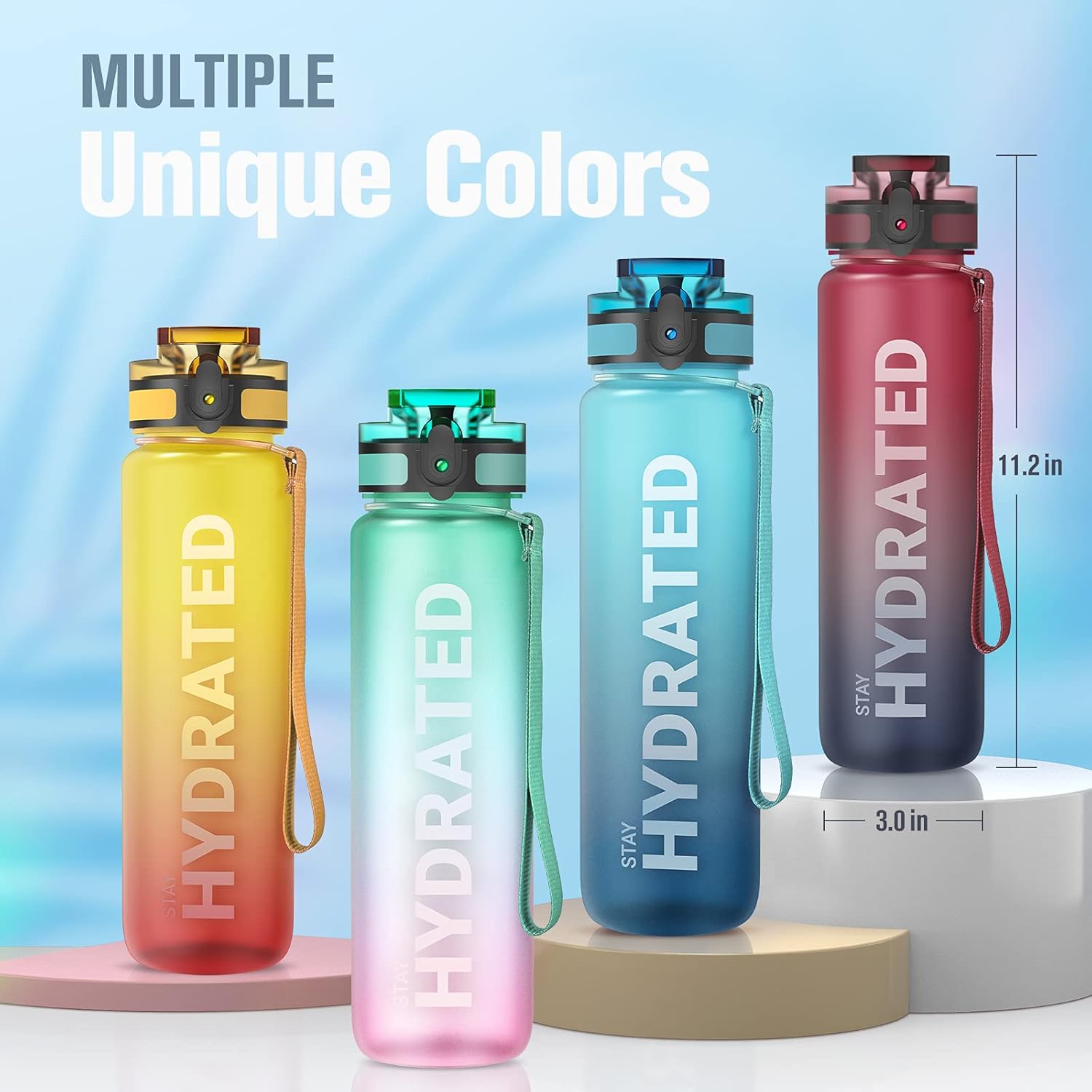 Sahara Sailor Water Bottle, 32oz Motivational Sports Water Bottle with Time Marker - Times to Drink - Non-Toxic Tritan Plastic, BPA Free, Wide Mouth Leakproof, Fast Flow Technology with Clean Brush : Sports & Outdoors