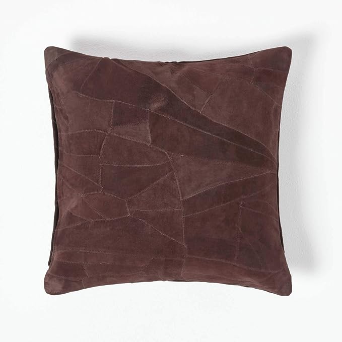 HOMESCAPES Real Leather Chocolate Brown Cushion with Feather Cushion