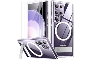 SPIDERCASE Magnetic for Samsung Galaxy S24 Ultra Case, [3 Stand Ways][ Military Grade Drop Protection] with Invisible Stand Shockproof Slim Case for Samsung S24 Ultra 6.8",Clear