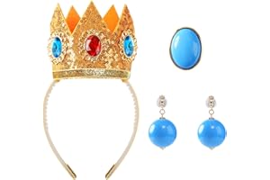 FANCHEER Princess Costume Accessories Crown Clip-on Ball Earrings Blue Brooch Pin for Women Girls Halloween Cosplay Dress Up