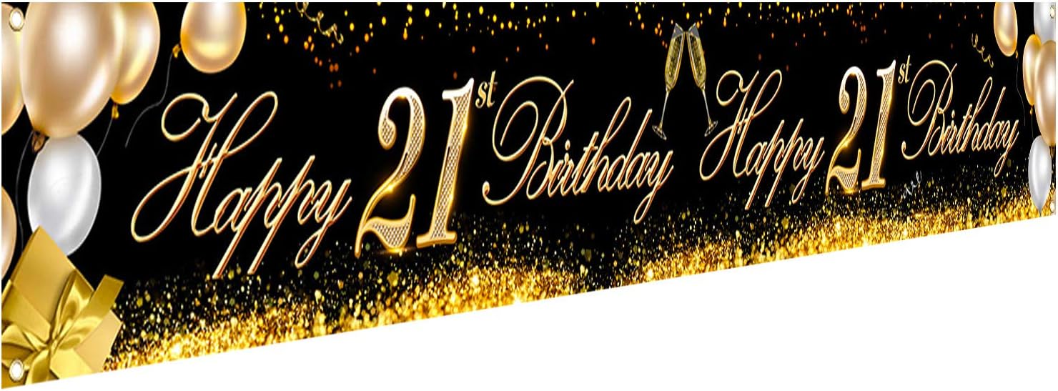 HOWAF Long Happy 21st Birthday Banner Decoration Black Gold, Banner for 21st Birthday Decoration Backdrop Garden Table Wall - Image 3
