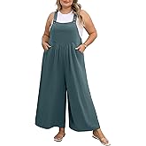 OLRIK Plus Size Jumpsuit for Women Wide Leg Adjustable Straps Overalls Loose Fit Romper with Pockets Spring Summer