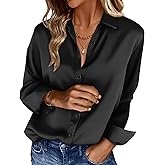 OFEEFAN Womens Button Down Shirts Long Sleeve Tops Silk Satin Blouses Business Casual Fashion Outfit