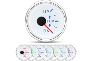 ARTILAURA Trim Gauge Meter 0-190ohms 7 Color UP-DN in Outboard Engine 52mm 2-1/6"for Yacht Boat Marine（White）