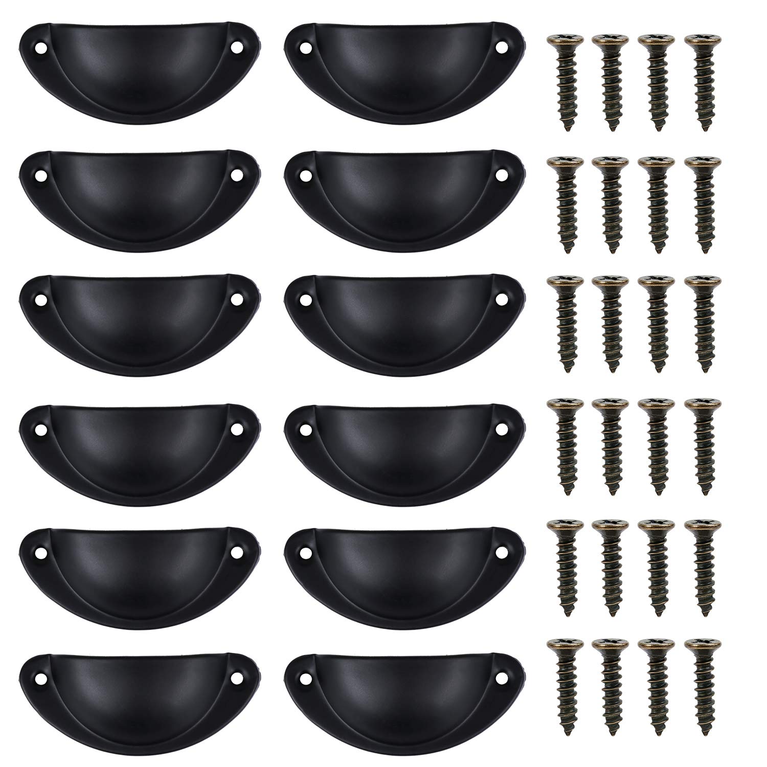 TsunNee 12PCS Antique Shell Cabinet Handles, Vintage Cabinet Knobs, Half Moon Shape Drawer Handles, Semicircle Furniture Door Handles, Black