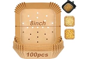 BYKITCHEN Square Air Fryer Liners for 2 to 5 Qt, Set of 100, 8 Inch Perforated Small Air Fryer Parchment Paper, Mini Air Fryer Filters for Basket, Compatible with Chefman, Instant Vortex, Dash & More