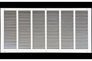 HVAC Premium 30'' x 12'' [Duct Opening] Flat Stamped Steel Return Air Grille - Sidewall and Ceiling - HVAC Vent Duct Cover - White [Outer Dimensions: 31.75''w X 13.75''h]
