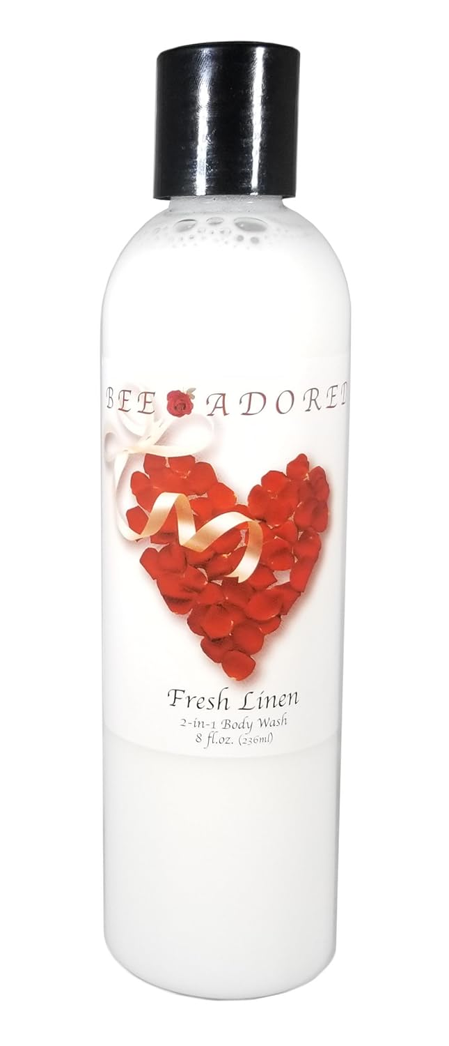 Bee Adored Body Wash, Fresh Linen, 8 Fluid Ounce