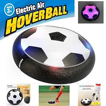 FJBMW Kids Air Power Soccer Football Size Boys Girls Sport Children Toys Training Football Indoor Outdoor Disk Hover Ball Game with Foam Bumpers and Light Up LED Lights(Black)