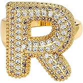 Cicy Bell Initial Rings for Women 14k Gold Plated Cubic Zirconia Delicate Letter Chunky Statement Open Rings Gifts for Her