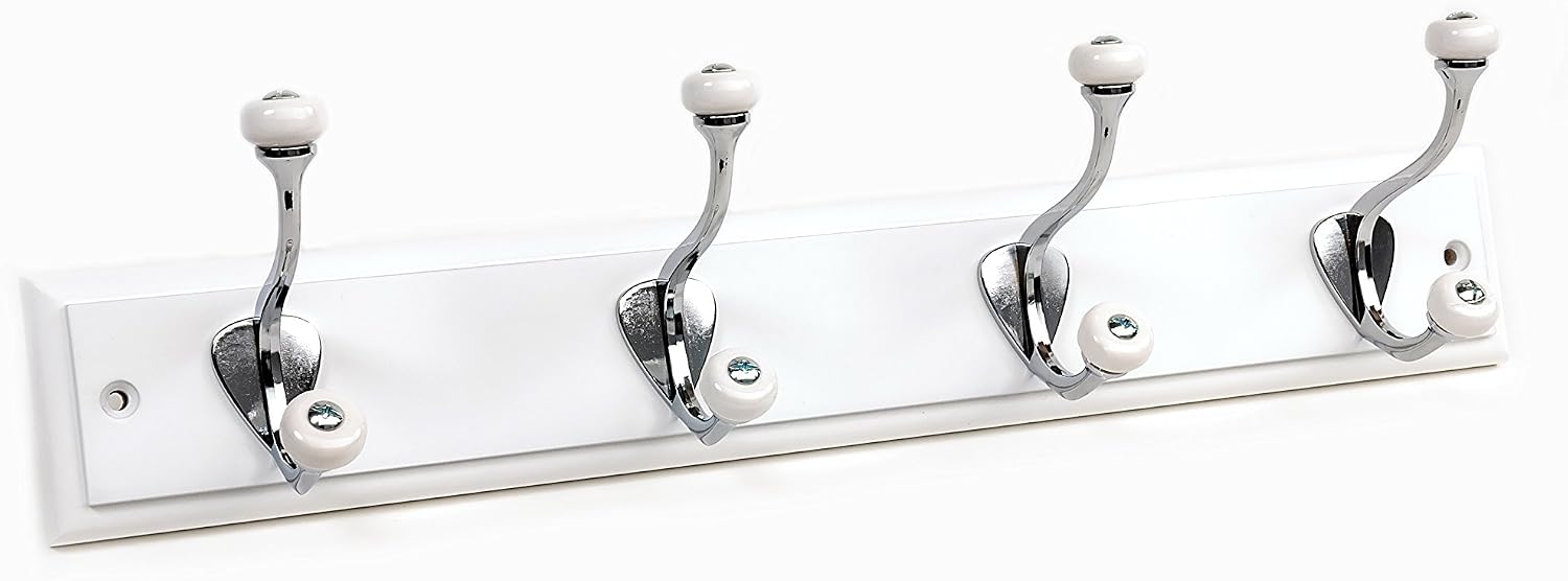 keypak 4-Hook Wall-Mounted Coat Rack, 45cm, White Board, Ceramic Tip Coat Hooks, Fixings Included - Image 4