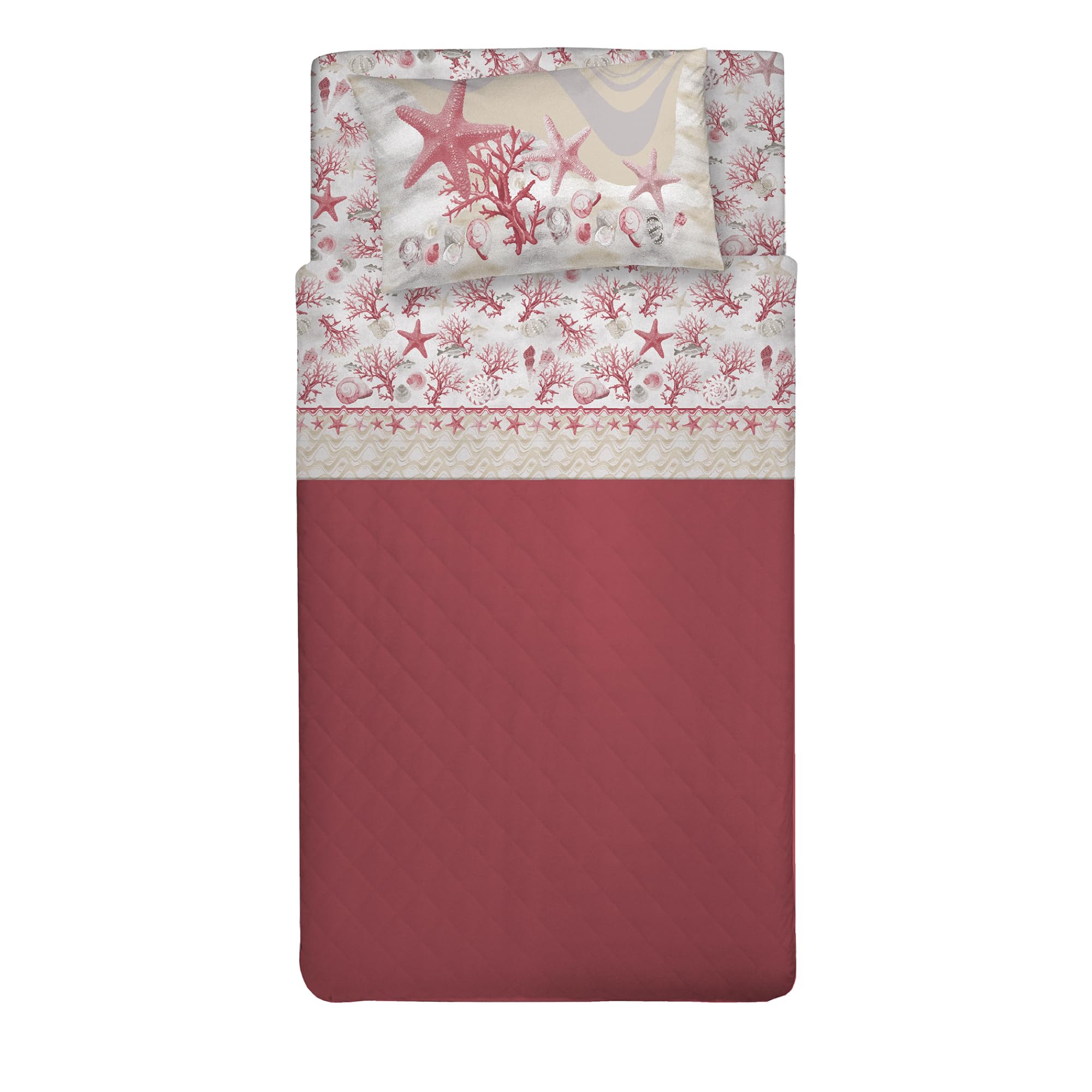 PENSIERI DELICATI 100% Cotton Double Bed Set, 120 x 200 cm, Complete with Bottom Sheet, Top and 1 Pillowcase, Made in Italy, Red Navy Pattern — image 1