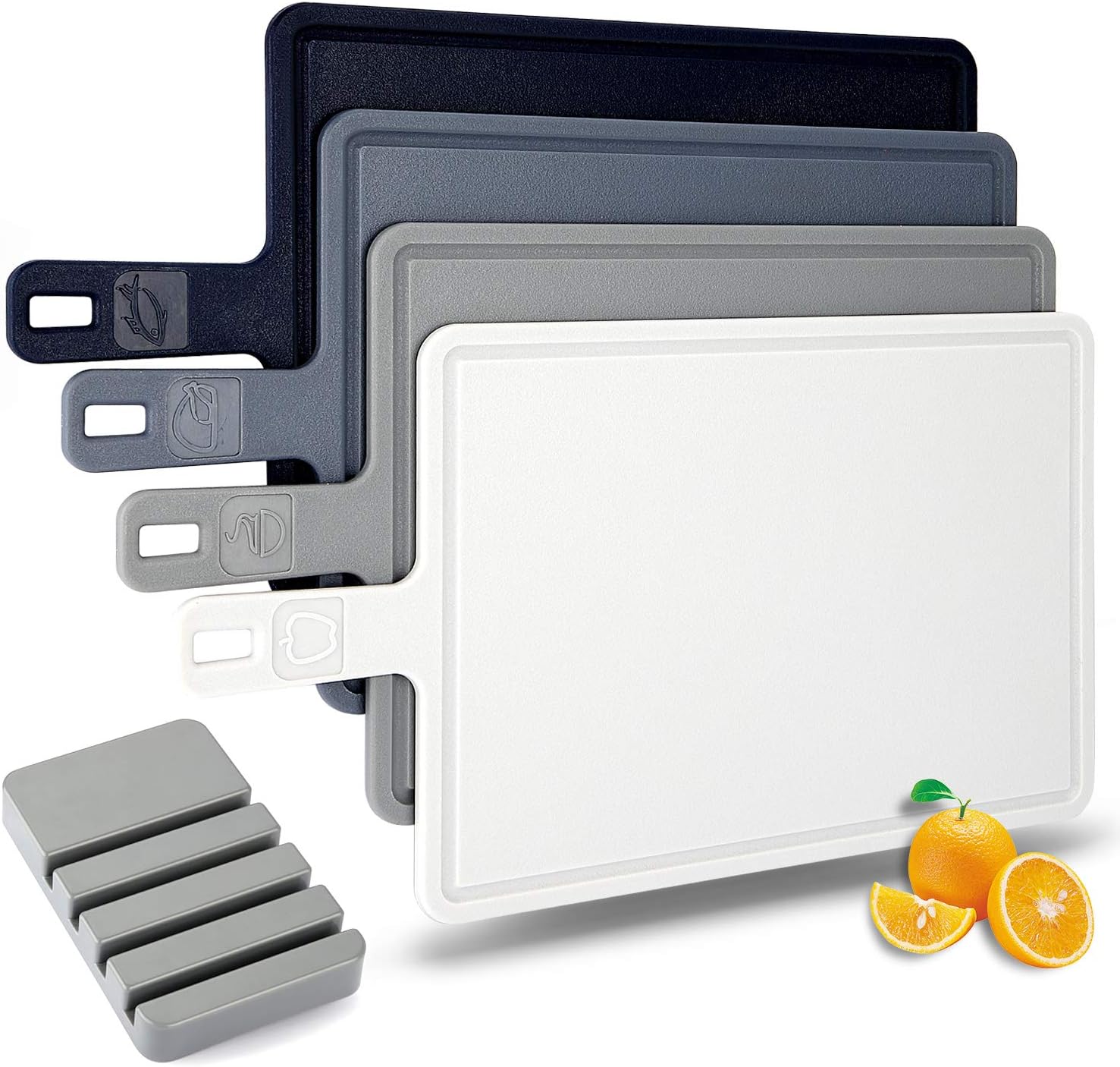 Hodekt Plastic Chopping Board, Set of 4, Chopping Boards with Juice