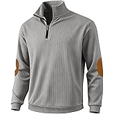 TAFLE Men's Quarter Zipper Pullover Corduroy Mock Neck Sweatshirt Spring Autumn Casual Knit Long Sleeve Polo Shirt