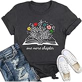 IFQ Book Shirts for Women Wildflowers Reading T-Shirt Book Lover Bookworm Tshirt Librarian Tee Top