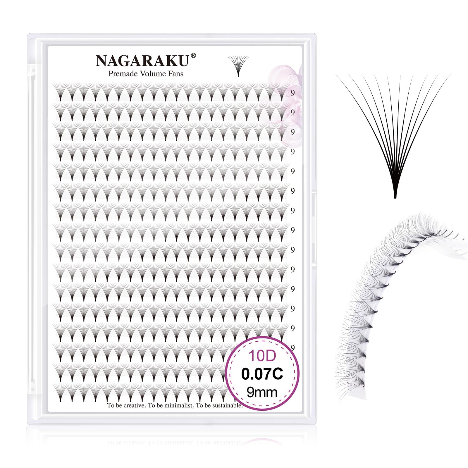 NAGARAKU Eyelash Extensions 320 Clusters Premade Fans Russian Volume Long Stem Premade Fans Thin Pointy Base Natural Pre Fanned Fluffy False Eyelash Black 16 Rows (10D 0.07 C Curl 9mm) — image 1