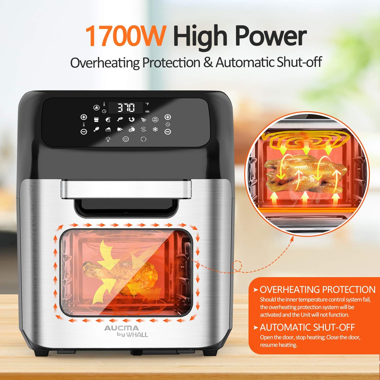 whall Air Fryer, 13QT Air Fryer Oven, Family Rotisserie Oven, 1700W Electric Air Fryer Toaster Oven, Tilt led Digital Touchscreen, 12-in-1 Presets for Baking, Roasting, Dehydrating, with Accessories: Kitchen & Dining
