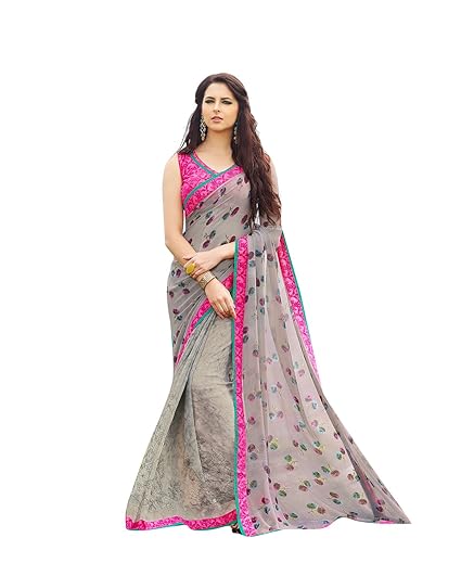 Womens Georgette Printed Saree, Free Size (LIBAAS738SSSR001, Grey)