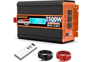 JARXIOKE 2500 Watt Pure Sine Wave Power Inverter 12V DC to 110V 120V Converter for Family RV Off Grid Solar System Car with Type-C Ports 3 AC Power Outlets Dual USB Ports LCD Display Wireless Remote Control