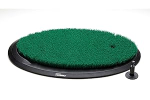 Fiberbuilt Flight Deck Golf Hitting Mat - Oval Shape Outdoor/ Indoor Real Grass-Like Performance Golf Mat with Durable Adjustable Height Tee, Black/Green, 21.25" x 13.5" x 1.75"