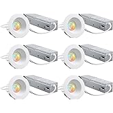 TORCHSTAR 2 Inch Recessed LED Light, 5CCT Dimmable 600lm Canless Recessed Ceiling Light, Baffle Trim Anti-Glare LED Downlight, CRI90+, IC Rated, ETL Listed, 2700K-5000K Selectable, Pack of 6