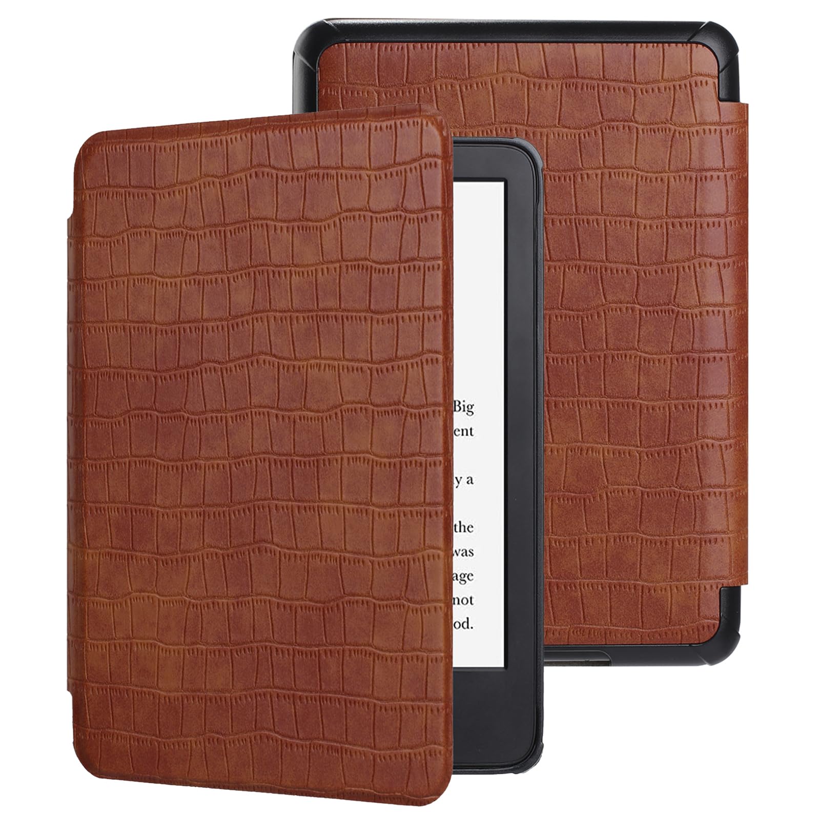 Photo 1 of MonsDirect Case for 7" Kindle Paperwhite (12th Generation, 2024) & Kindle Colorsoft Signature Edition, Ultra Thin PU Leather Hard Protective Cover with Hand Strap for 7" E-Reader, Crocodile Brown