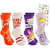 Nickelodeon Spongebob Socks for Boys - Bundle with 4 Pairs of Spongebob Crew Socks for Men Shoe Size 4-10 Plus Stickers | Spongebob Gift Set for Boys, Teens
