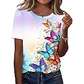 TCOT Women's Tops Summer Short Sleeve Crew Neck Shirts Dressy Casual Blouses for Women S-3XL