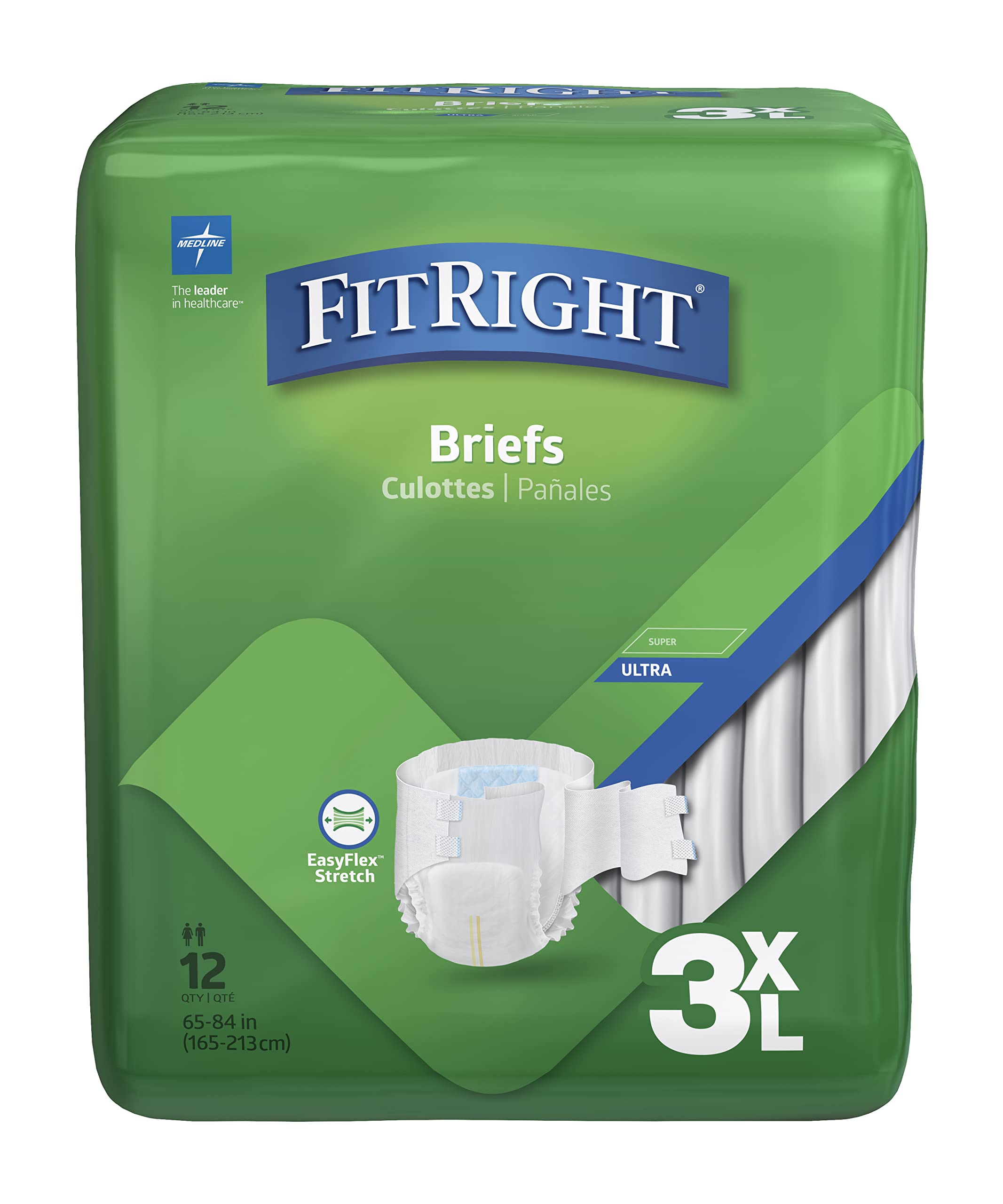 Photo 1 of Medline FitRight Disposable Adult Incontinence Briefs, Heavy Absorbency, Size 3XL (65-84 Inch Waist), Pack of 12