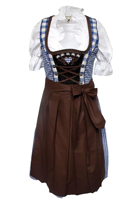 Alpenmärchen 3tlg. Dirndl Set - Trachtenkleid, Bluse, Schürze, Gr.32-60
