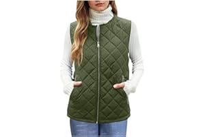 Women Puffer Vest Lightweight Crew Neck Sleeveless Winter Warm Zip Up Padded Outerwear Jackets Gilet with Pockets
