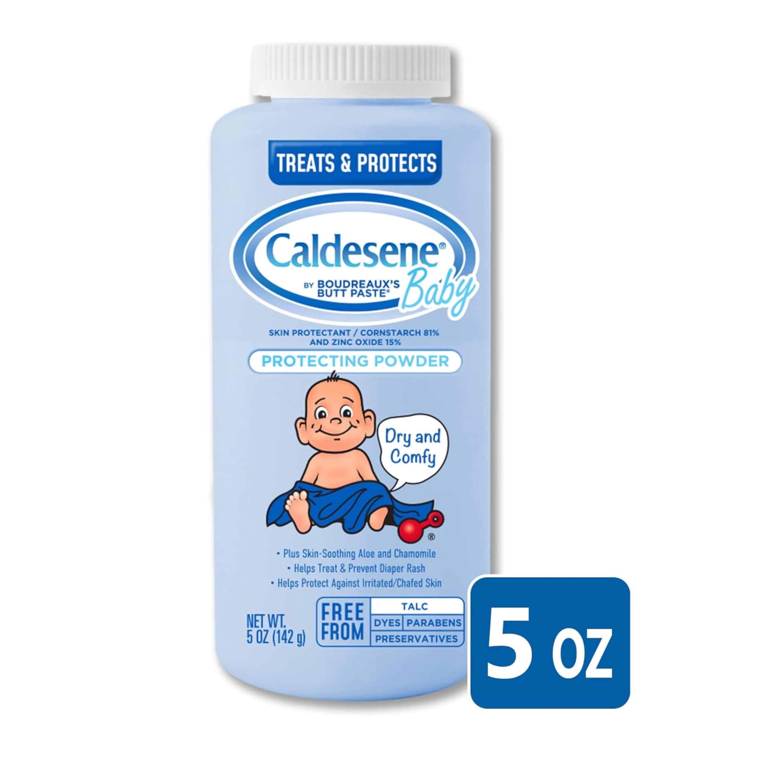 Caldesene Cornstarch Baby Powder with Zinc Oxide, Talc-Free Baby Powder, 5 Oz (2 Pack)