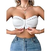 MakeMeChic Women's Front Closure Bandeau Bras Strapless Lace Wireless Half Bralette Underwear