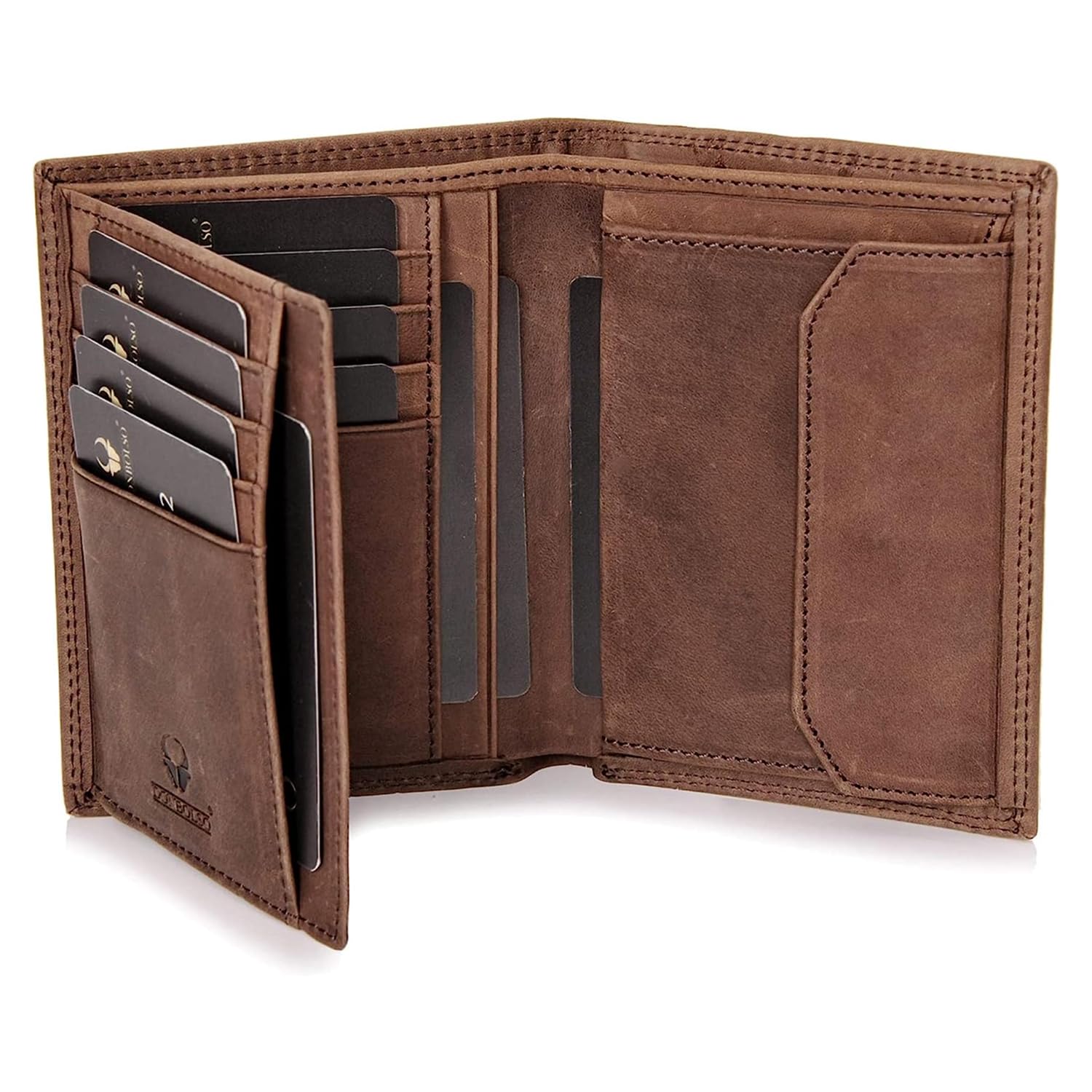 DONBOLSO Geldbeutel Herren - Große Geldbörse mit RFID-Schutz aus Leder - Portemonnaie mit Kartenetui Herren und Sichtfach für Ausweis und Kreditkarten - Vintage Braun