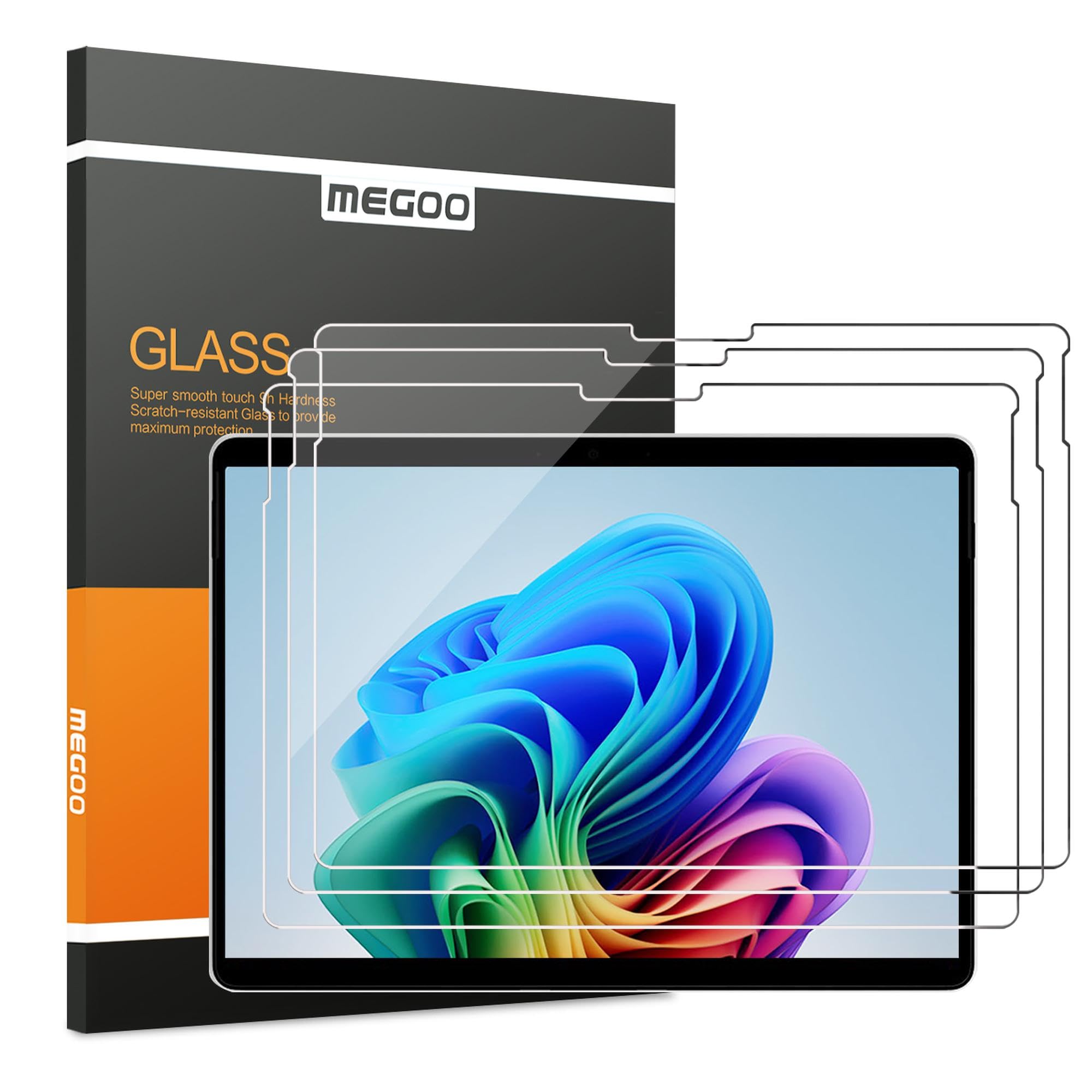 MEGOO [3 Pack Tempered Glass Screen Protector for Surface Pro 11,Surface Pro 9/Pro 10/,Pro 8/Pro X(13 Inch),Smudges and Fingerprint Resistant