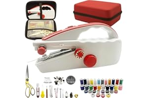 ZASIDLER Handheld Sewing Machine Heavy Duty, with Red Leather Storage Case and 110-Piece Sewing Kit, Mini Portable, Ideal for Adults & Beginners, Complete Set of Quick Home Clothing Repair Tools, Good Gift